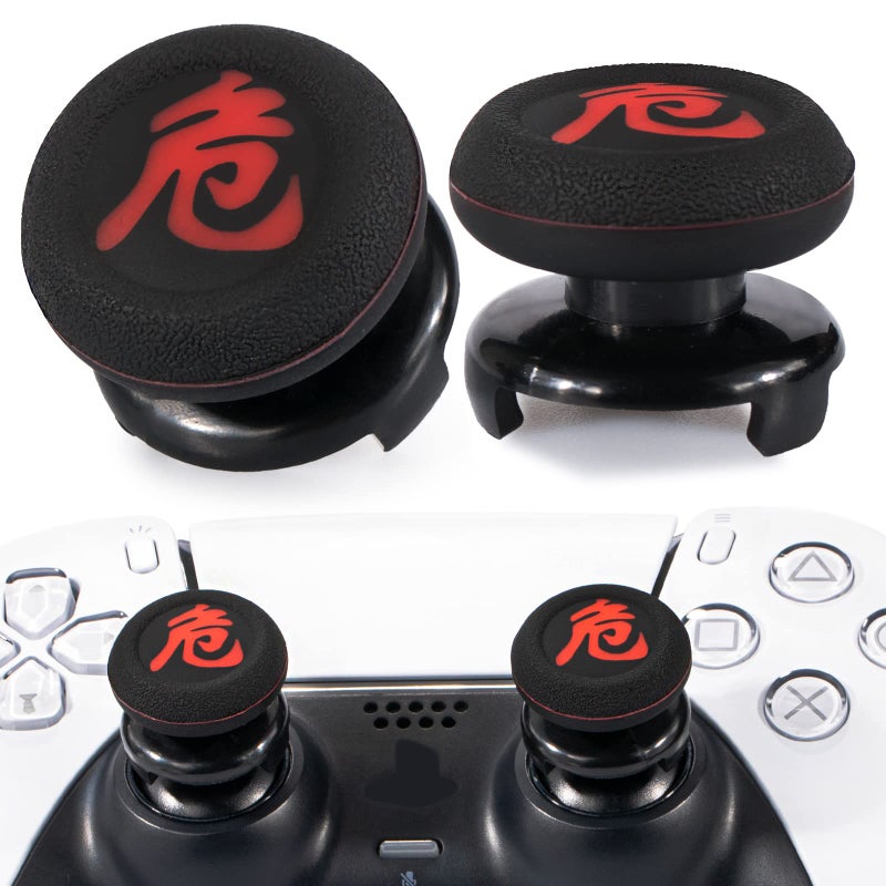 Playrealm FPS Thumbstick Extender & Printing Rubber Silicone Grip Cover 2 Sets for PS5 Dualsenese & PS4 Controller (Danger of Kanji) - Image 1